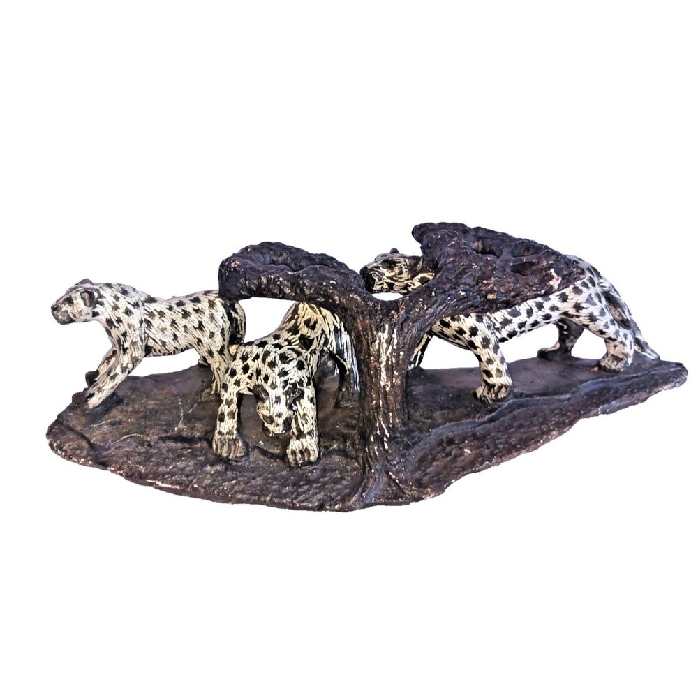Heavy Snow Leopard Sculpture Carved Stone Big Cats Figurine Handmade Decor
